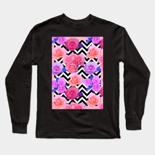 Digital Floral Chevron Pattern Long Sleeve T-Shirt